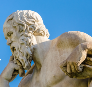 Greek statue of socrates thinking and practicing self-awareness